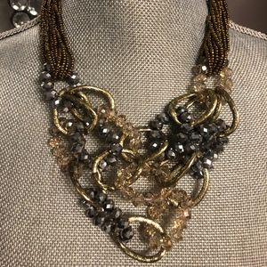 Grey & Gold Beaded Cluster Necklace